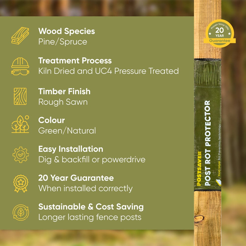 Postsaver Pro-Post 8ft 2 Pack UC4 Treated Wooden Fence Post 3 x 3 inch Image 7