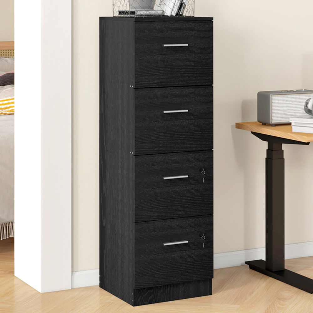 HOMCOM 4 Drawer Black Wood Effect Locking File Cabinet Image 1