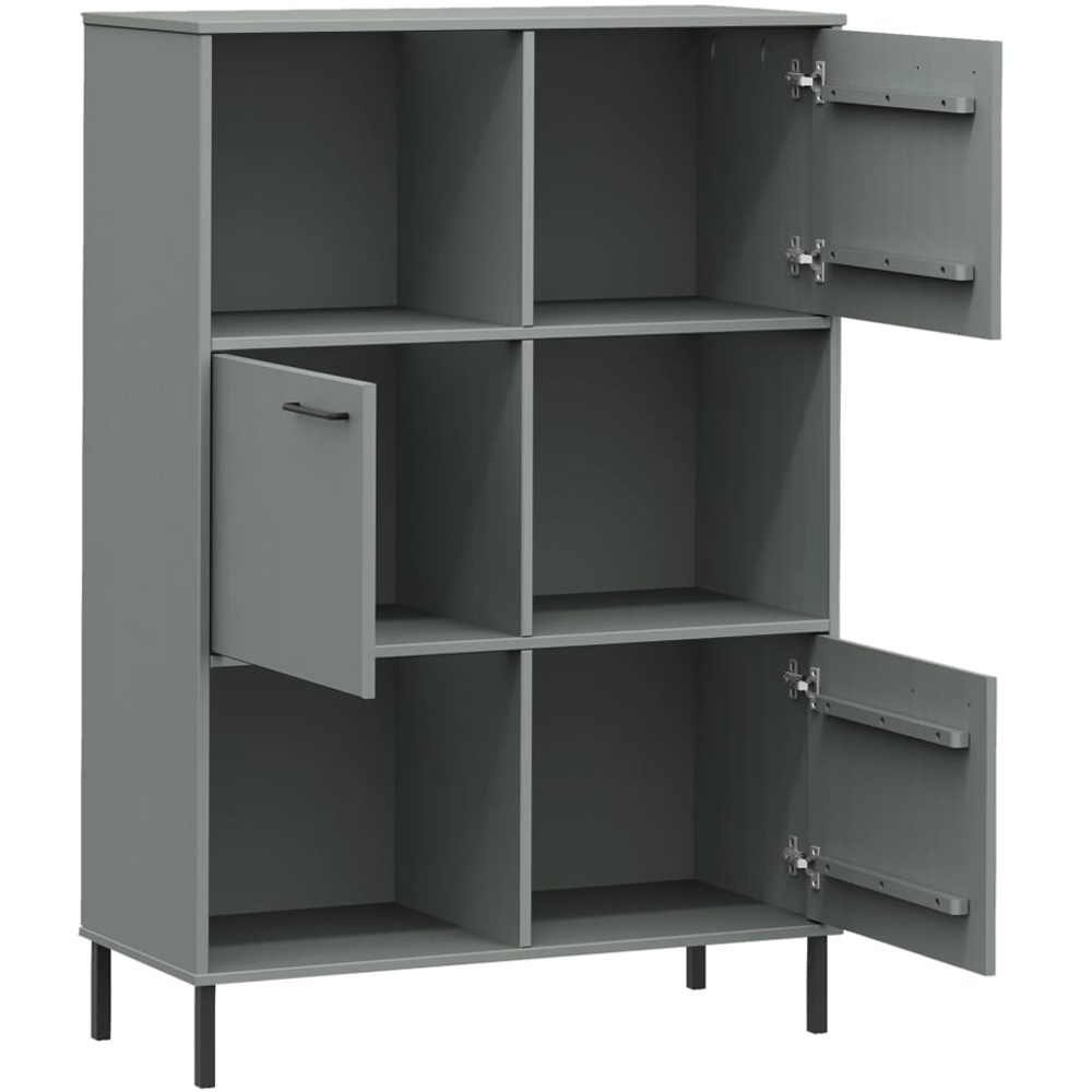 vidaXL Oslo 3 Door 3 Shelf Grey Solid Pine Wood and Metal Bookcase Image 5