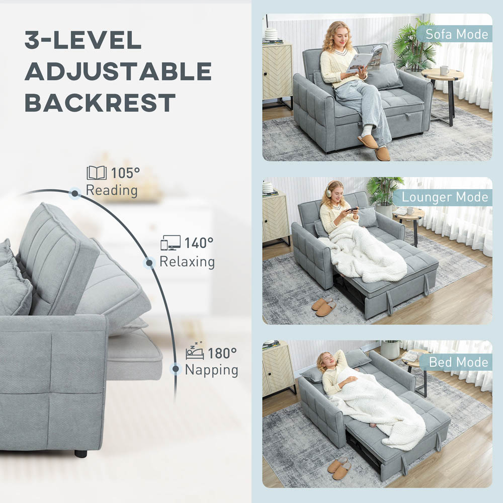 Portland 2 Seater Grey Pull Out Sofa Bed with Adjustable Backrest Image 8