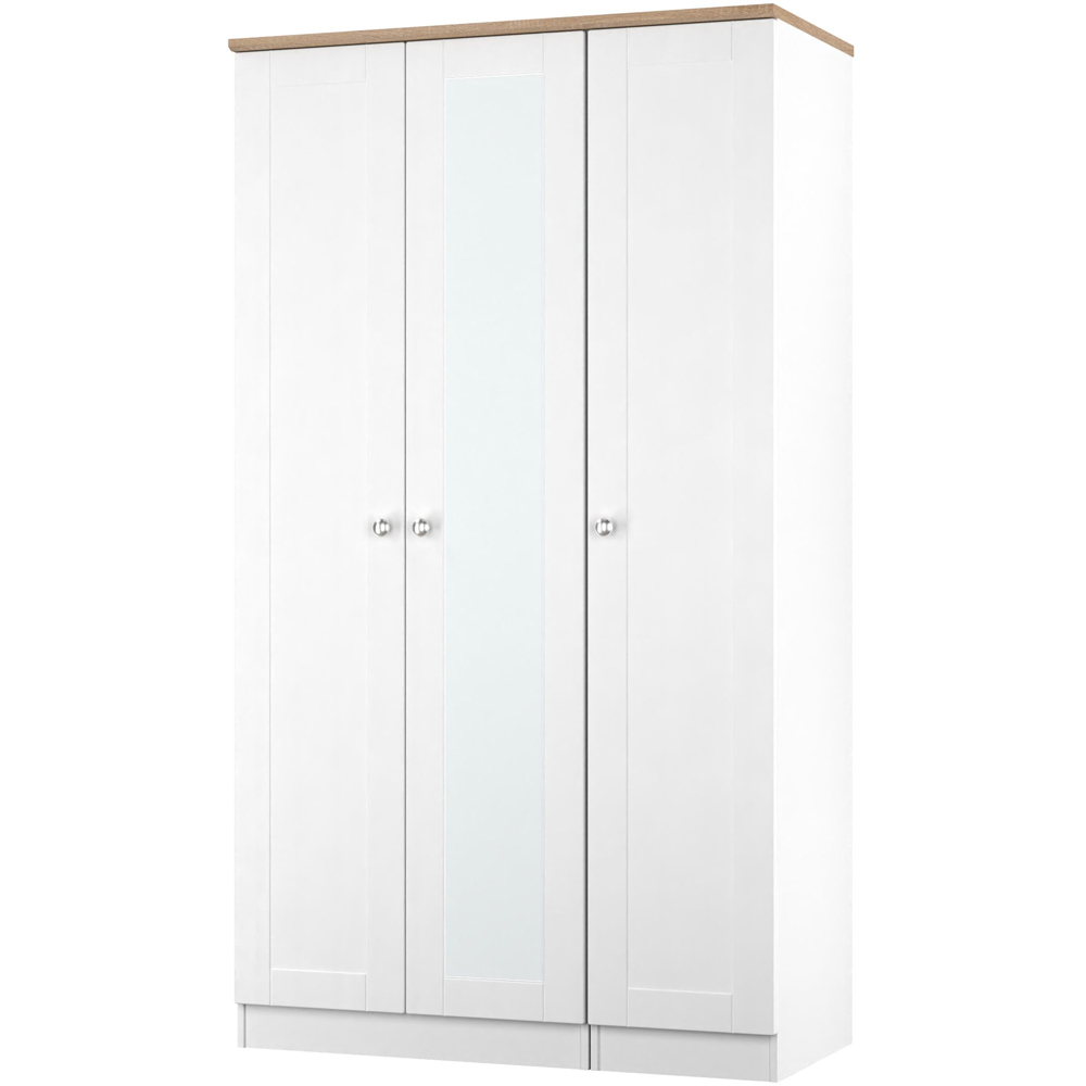 Crowndale Sussex 3 Door White Ash and Bardolino Oak Tall Mirror Wardrobe Ready Assembled Image 3