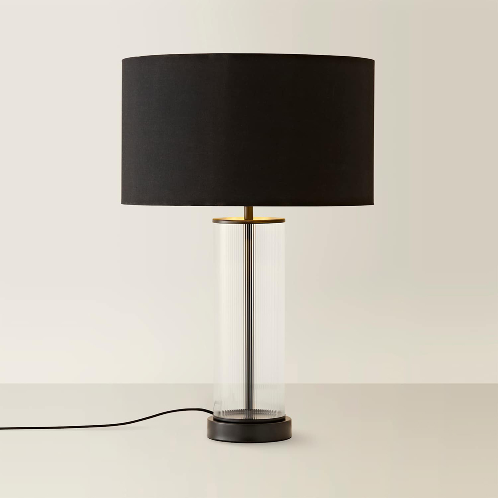 ValueLights Calin Black and Gold Shade Matte Black Ribbed Glass Table Lamp with Bulb Image 3