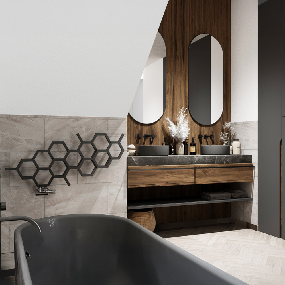 Terma Hex 1081 BTU Matt Black Radiator 502 x 1126mm Image 7