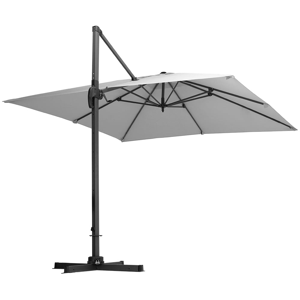 Living and Home Grey Square Rotating Tilt Cantilever Parasol with Cross Base 3m Image 1