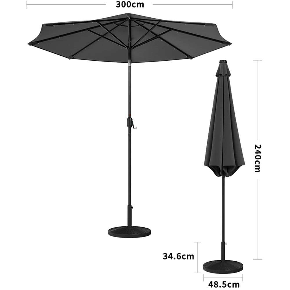 Living and Home Dark Grey 24 LED Crank Lift Garden Parasol with Resin Base 3m Image 7