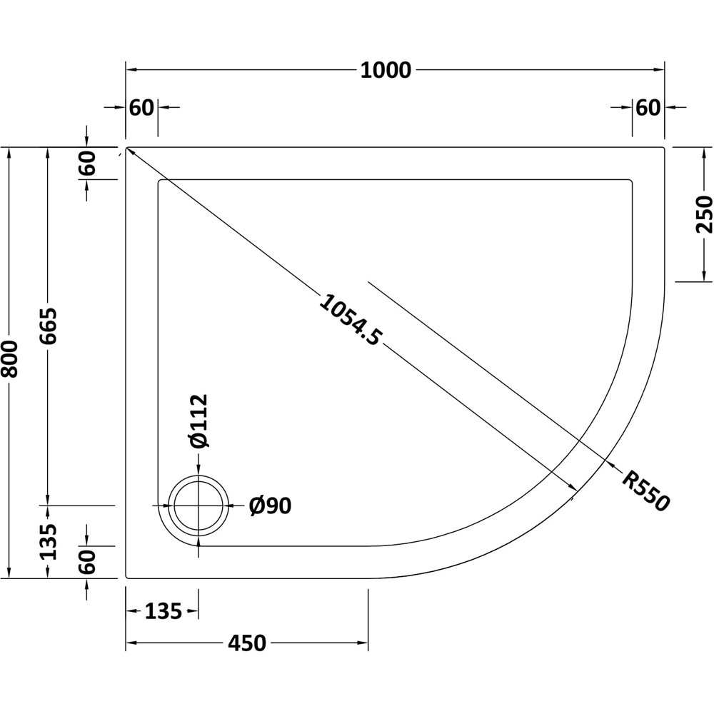nuie White Slip Resistant Offset Quadrant Shower Tray Right Hand 1000 x 800mm Image 2