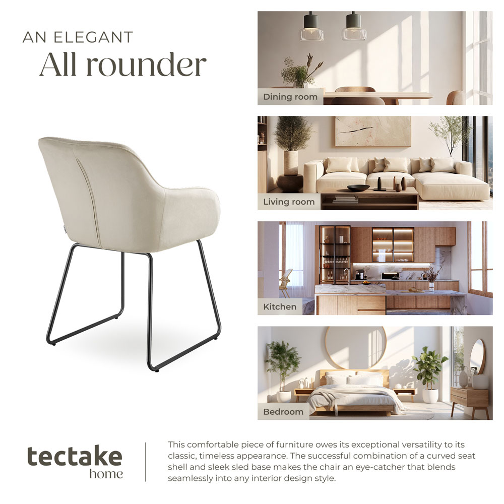 tectake Jeane Set of 4 Cream and Black Velvet Look Dining Chair Image 7
