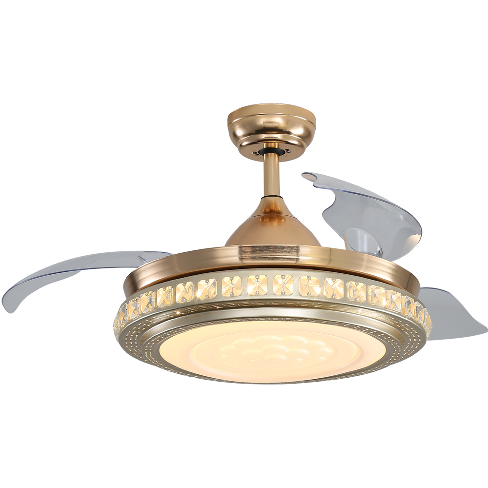 Living and Home Gold Crystal LED Ceiling Fan Light with Remote 42 inch Image 1
