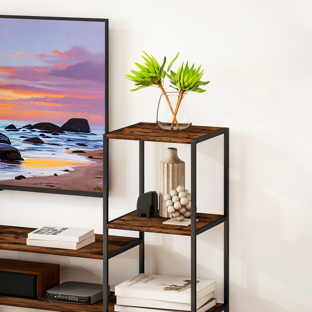 HOMCOM 8 Shelf Brown Industrial TV Unit Image 3