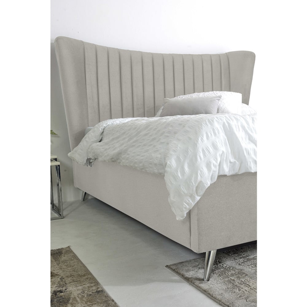 Eleganza Tatum Double Silver Plush Velvet Bed Frame with Headboard Image 2