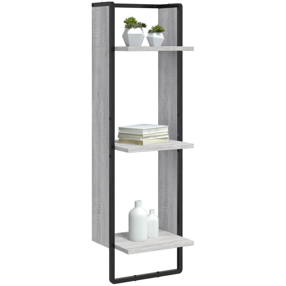vidaXL 3 Shelf Grey Sonoma Floating Wall Shelf Image 2