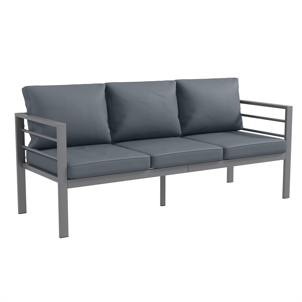 Outsunny 3 Seater Grey Aluminium Garden Bench with Cushions Image 2