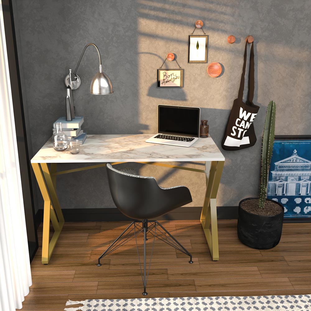 Decorotika Gyza Computer Desk White Marble and Gold Image 5