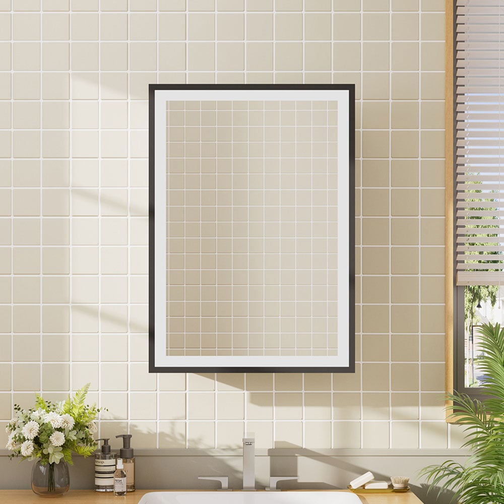 Living and Home Single Door Black Surface Mount LED Mirror Cabinet Image 2
