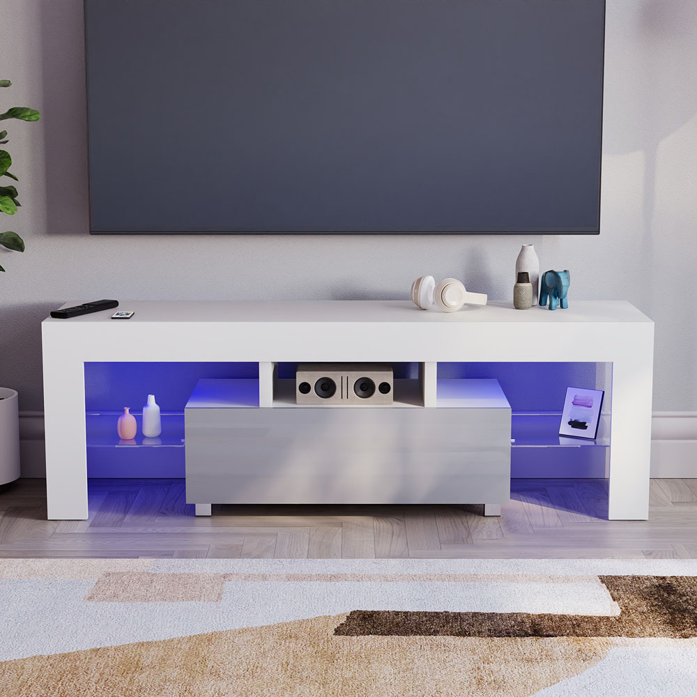 Vida Designs Luna Single Drawer White and Grey TV Unit with LED Image 5