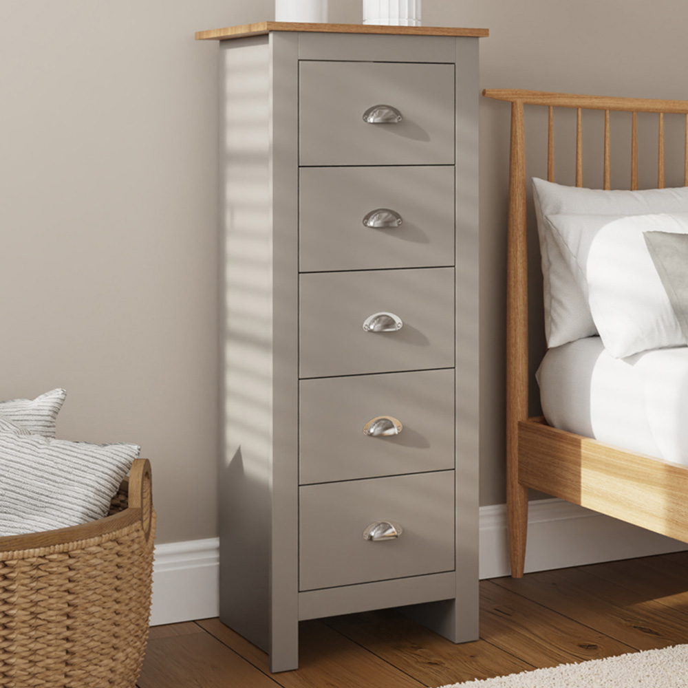 GFW Lancaster 5 Drawer Grey Tall Boy Chest of Drawers Image 1
