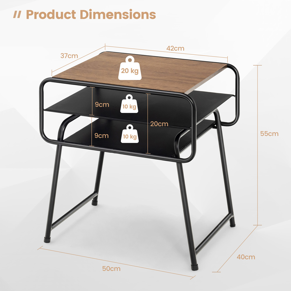 Costway 2 Shelf Brown Sofa Side Table Image 9