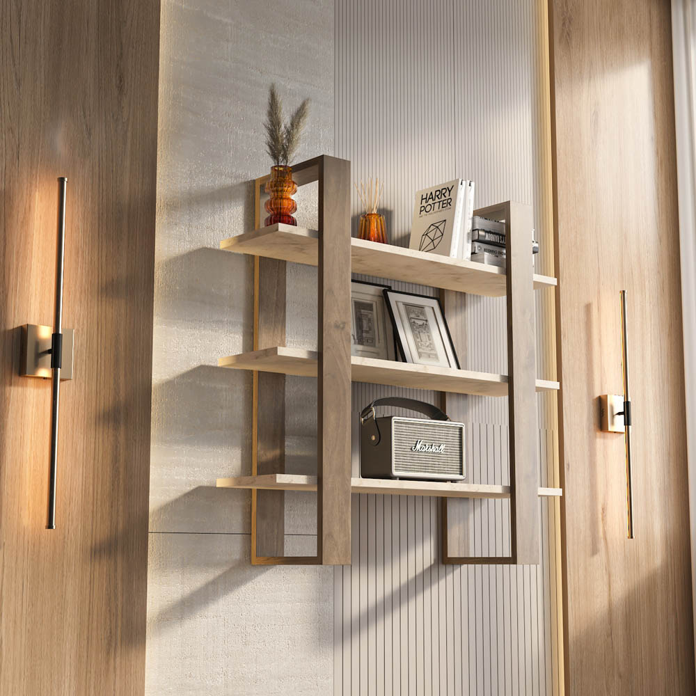 Decorotika Suno 3 Shelf Traverter and Walnut Wall Mounted Display Unit Image 3