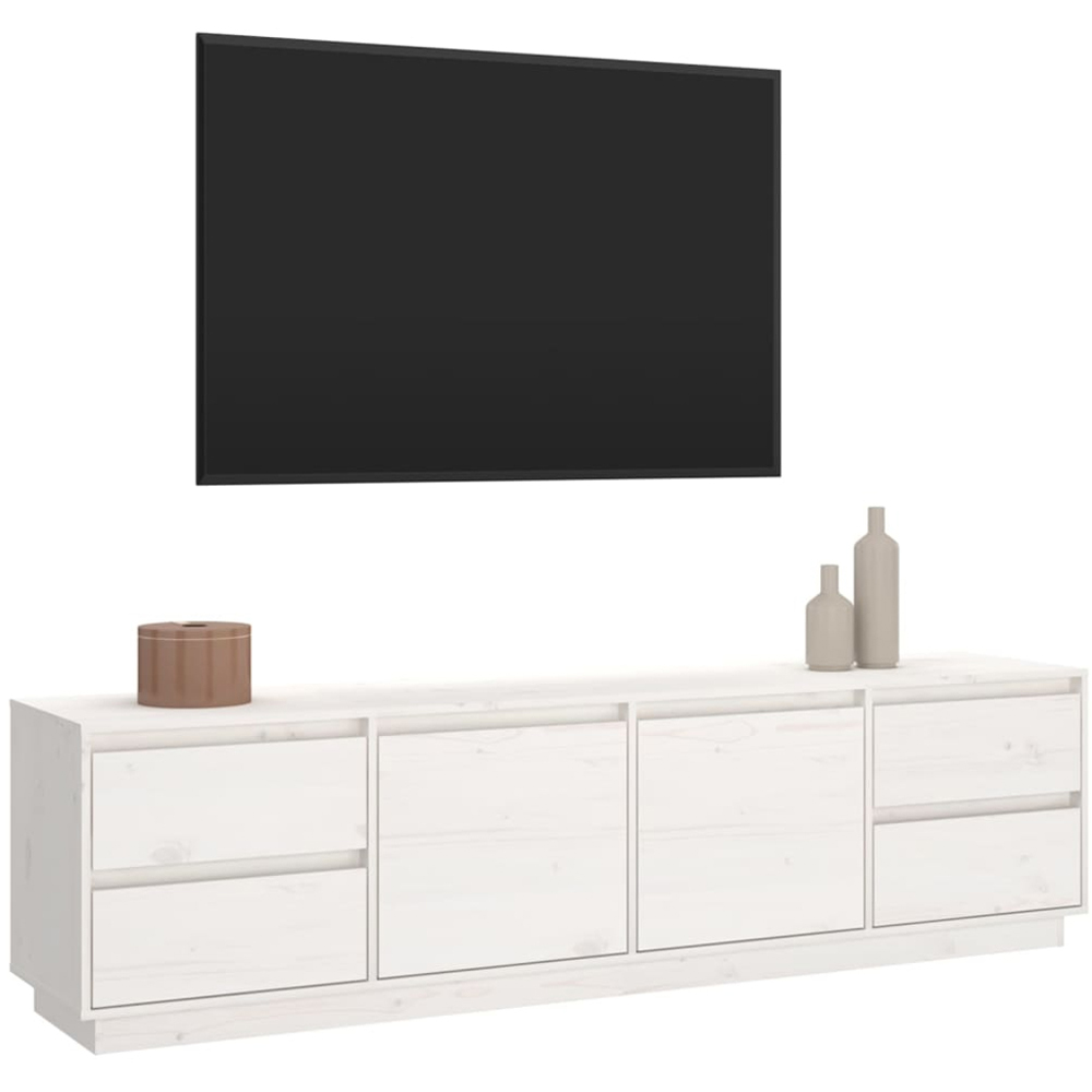 vidaXL 2 Door 4 Drawer White Solid Pine Wood TV Cabinet Image 3
