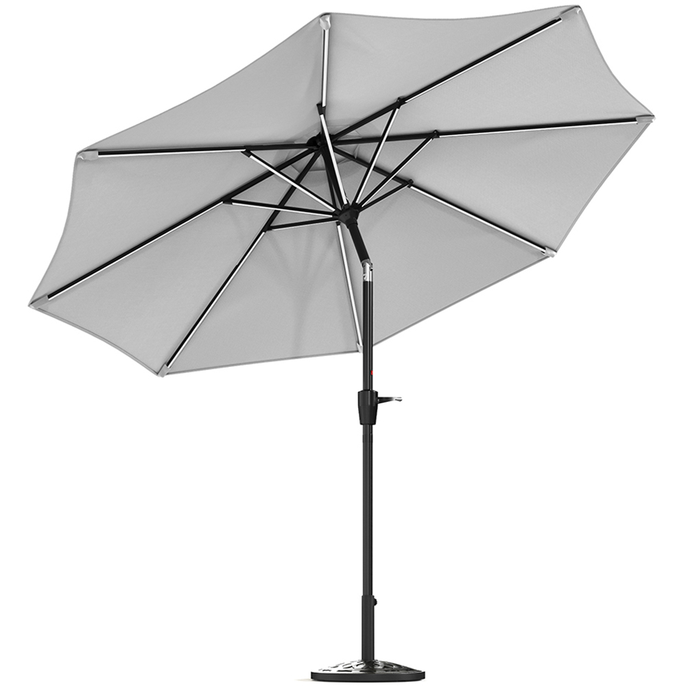Living and Home Light Grey Solar LED Crank and Tilt Parasol with Resin Floral Base 3m Image 3