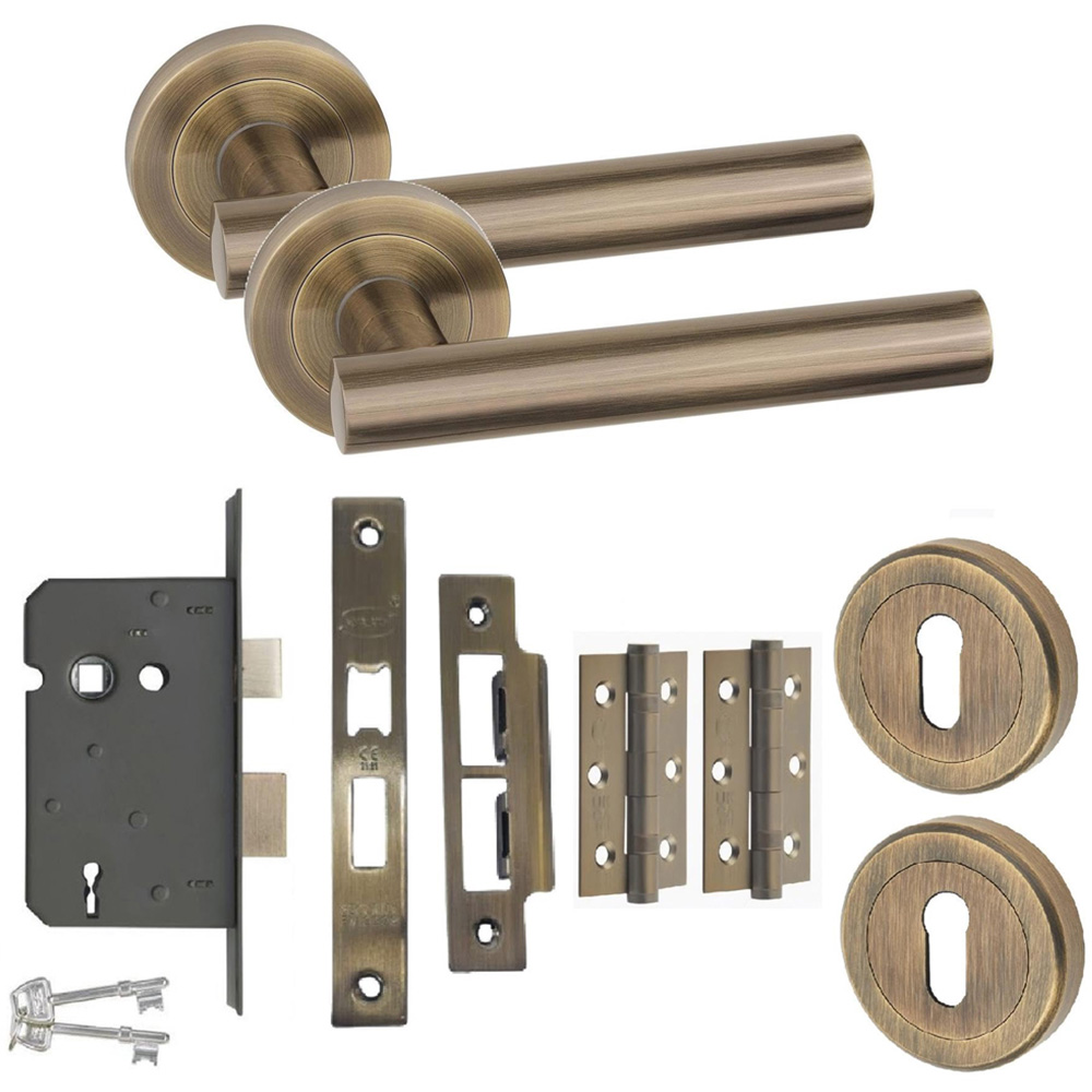 Golden Grace Antique Brass Straight T-Bar Door Handles Set Image 1