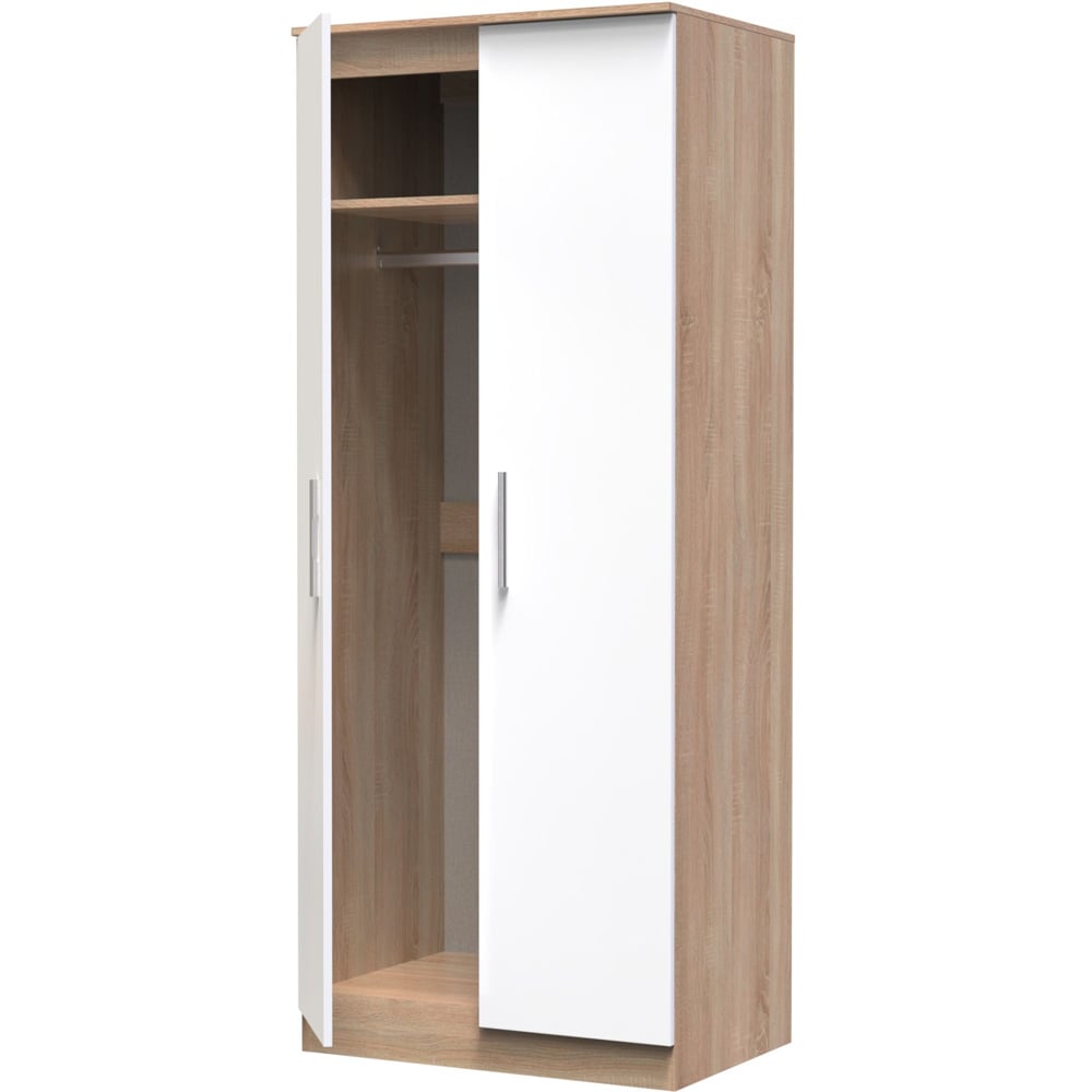 Crowndale Contrast 2 Door White and Bardolino Oak Tall Wardrobe Ready Assembled Image 5