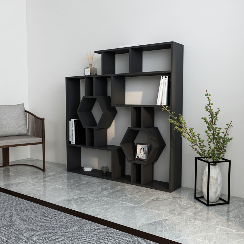 Decorotika Tamara 15 Shelf Black Geometric Bookcase Image 5