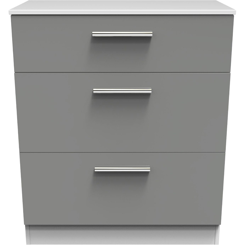 Crowndale Contrast 3 Drawer Dusk Grey and White Deep Chest of Drawers Ready Assembled Image 2