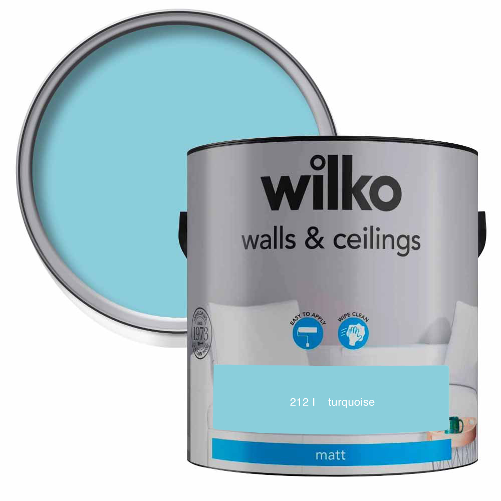 Wilko Walls & Ceilings Turquoise Matt Emulsion Paint 2.5L Image 1