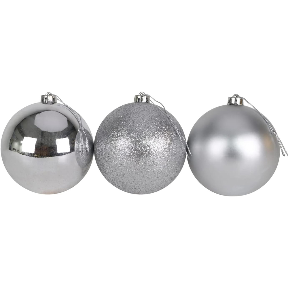 Shatchi 10cm Silver Shatterproof Christmas Baubles 3 Pack Image 2