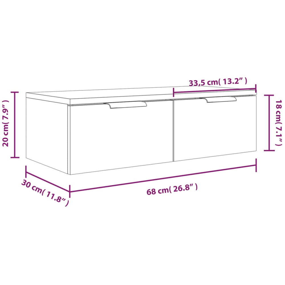 vidaXL 2 Drawer Grey Sonoma Wooden Wall Cabinet Image 9