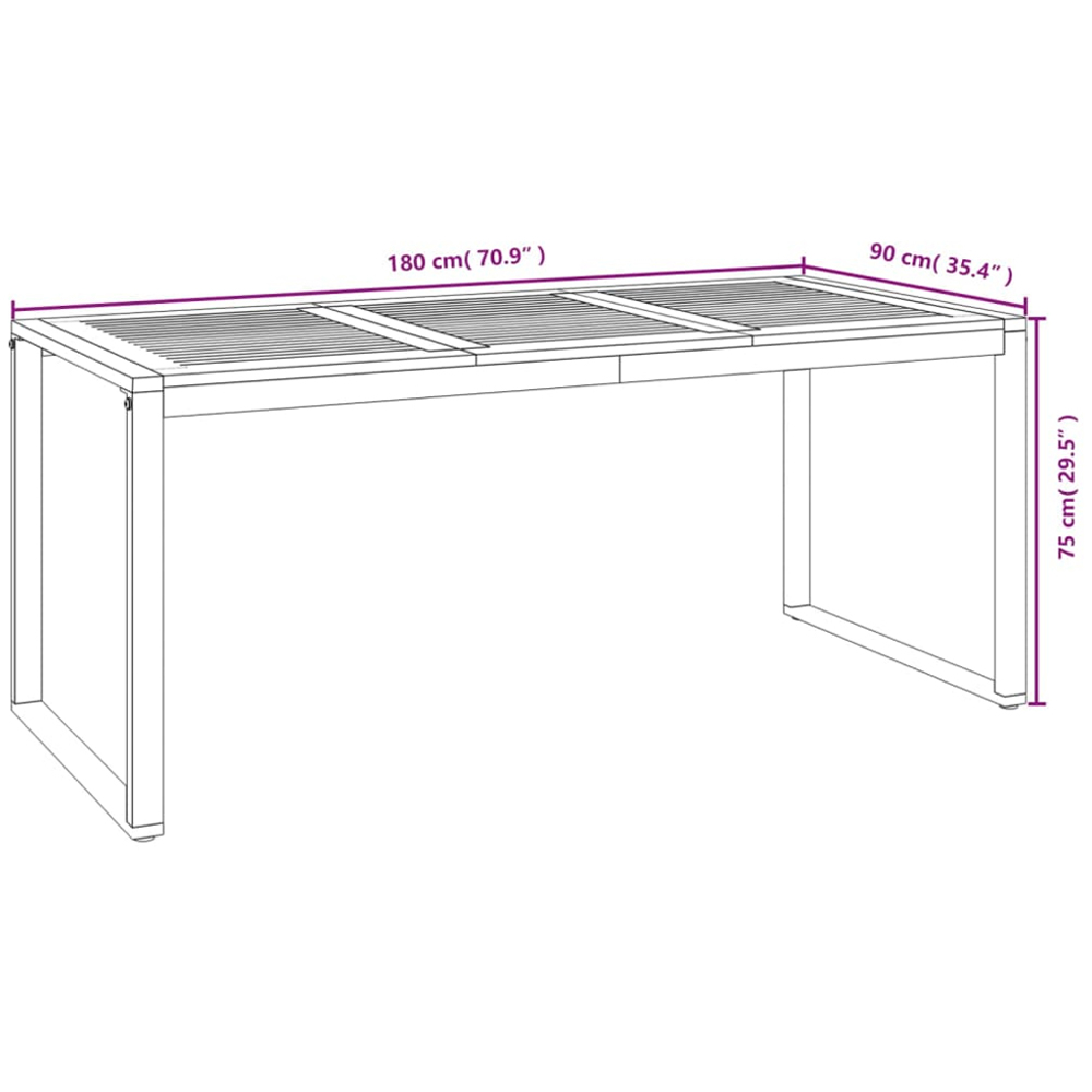 vidaXL Brown and Grey Solid Wood Acacia Garden Table with U Shaped Legs 180cm Image 8