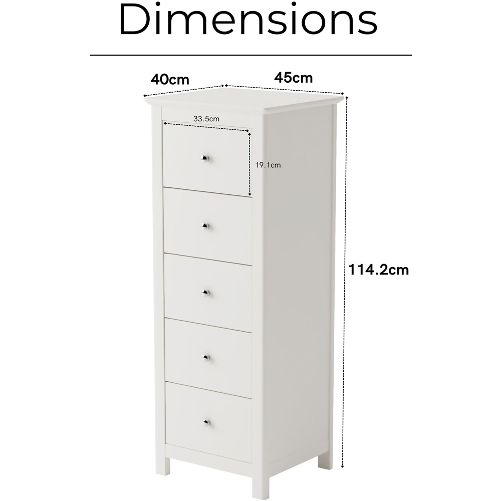 Core Products Nairn 5 Drawer White Narrow Chest of Drawers Image 9