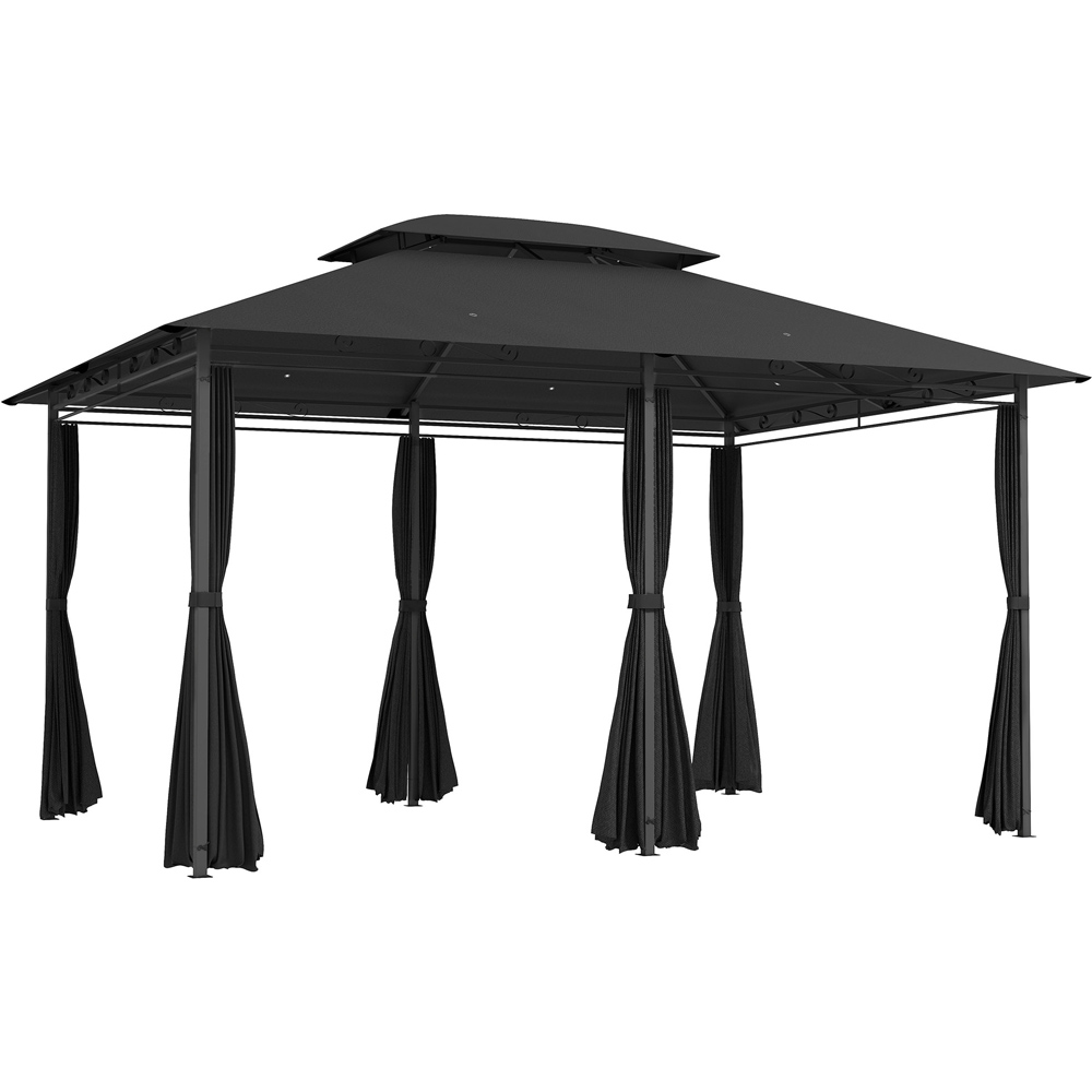 Outsunny 4 x 3m 2 Tier Black Steel Frame Garden Gazebo with Curtains Image 2
