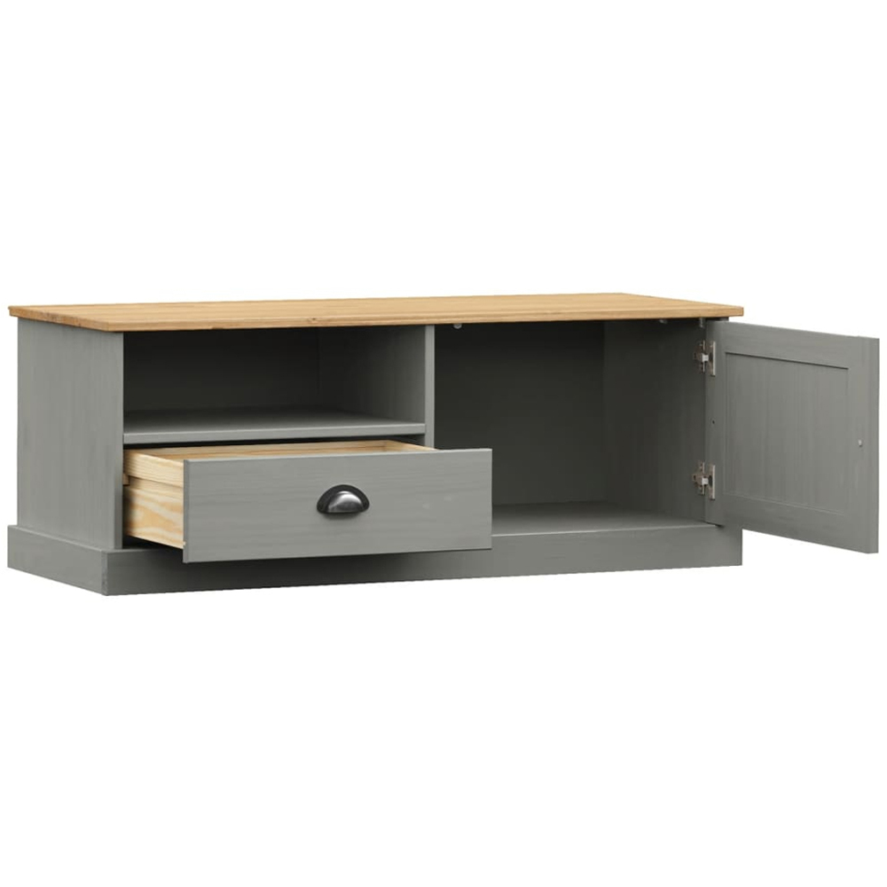 vidaXL Single Door Single Drawer Single Shelf Grey Solid Pine TV Cabinet Image 4