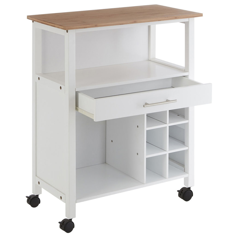 Premier Housewares Top 1 Drawer White and Bamboo Kitchen Trolley Image 3