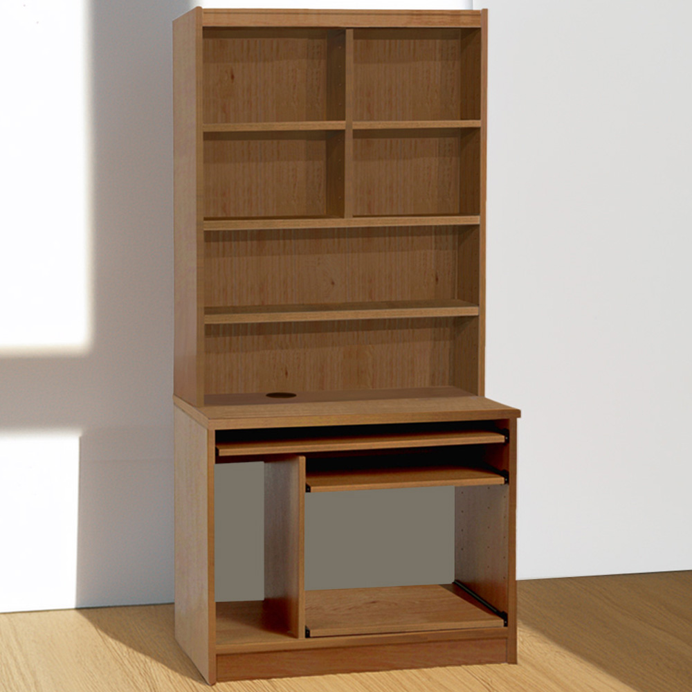 R White Cabinets 6 Shelf Computer Desk with Hutch Brown Image 1