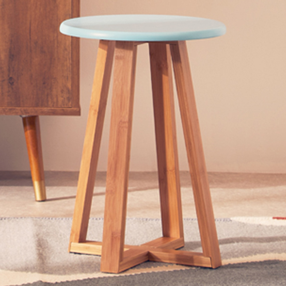 Premier Housewares Viborg Blue and Natural Bamboo Round Stool Image 1