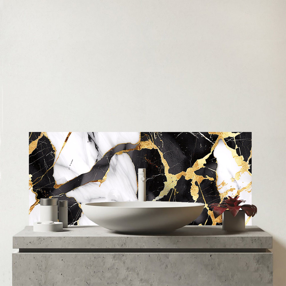 Warren Reed Designer Gold and Black Marble Effect Bathroom Splashback 25 x 60cm Image 1