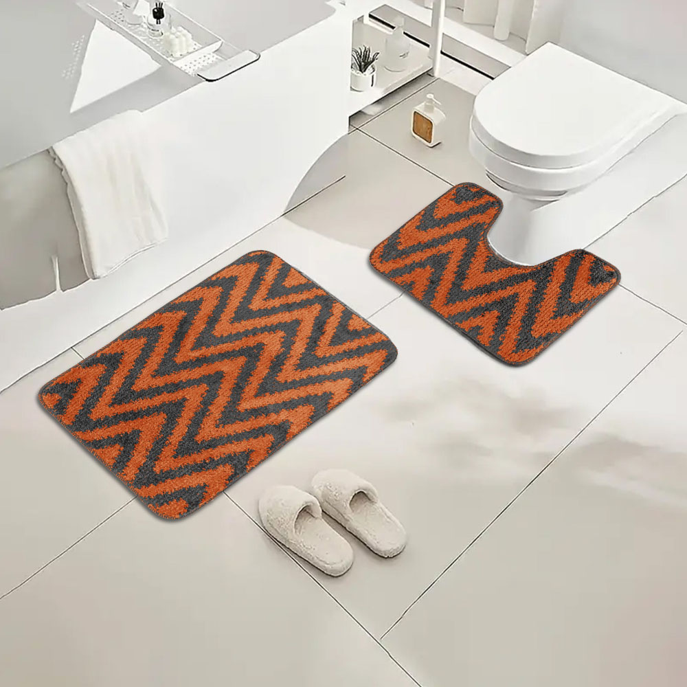 Velosso Chevron Stripe Orange Bath Mat Set Image 2