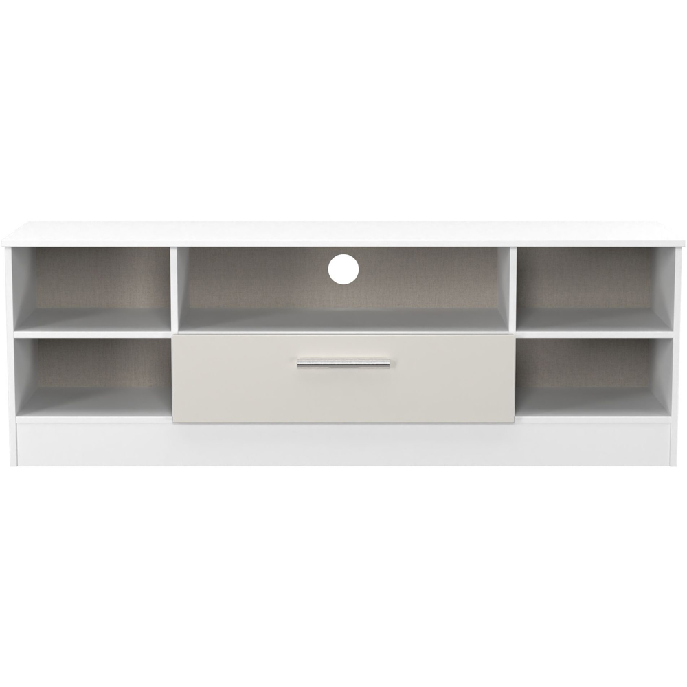 Crowndale Contrast Single Drawer 5 Shelf Grey Matt and White Wide TV Unit Ready Assembled Image 2