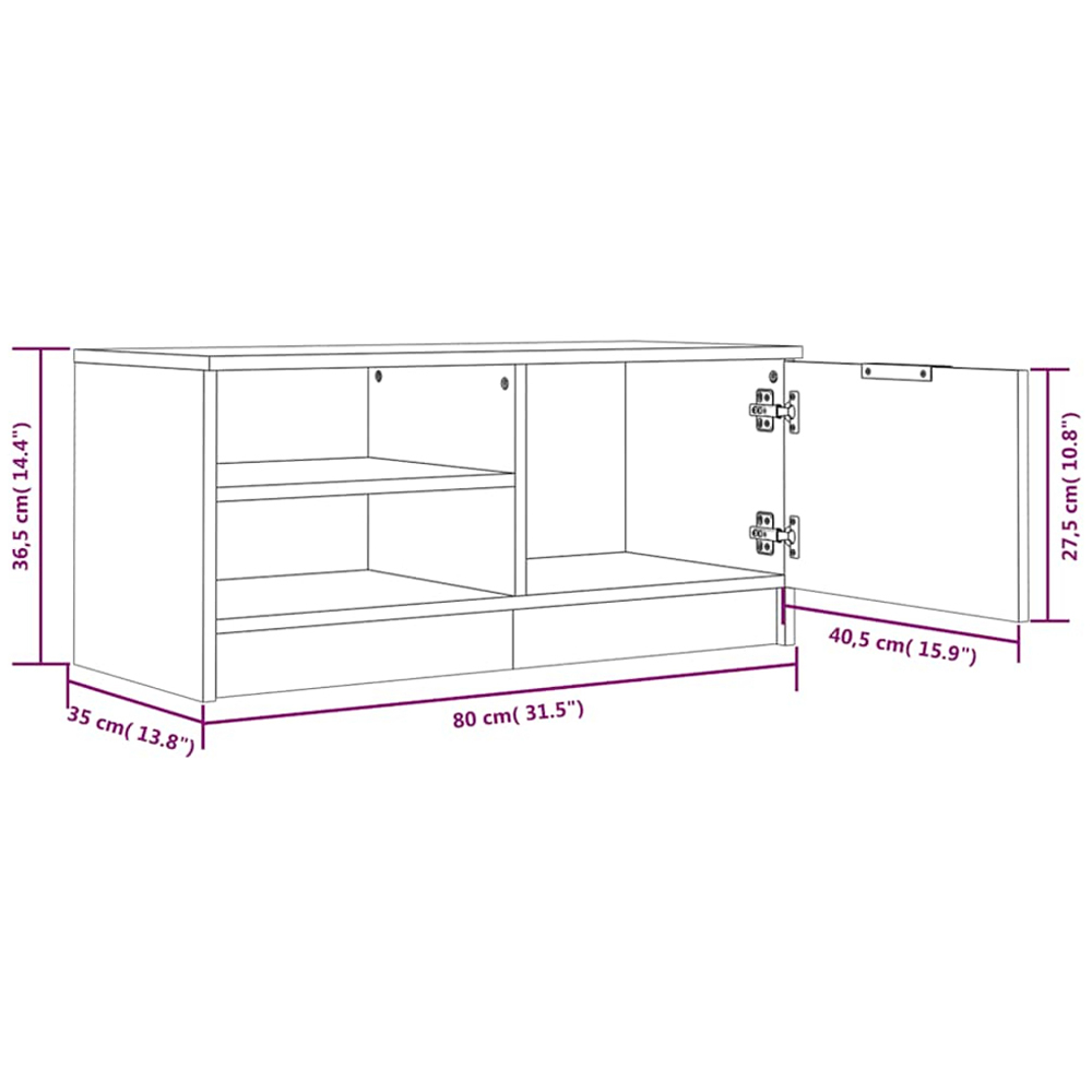 vidaXL Single Door 2 Shelf Smoked Oak TV Cabinet Set of 2 Image 9