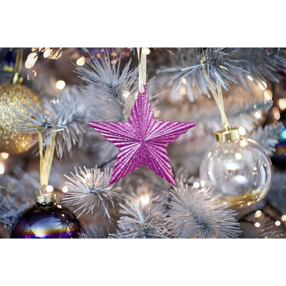 Wilko Midnight Magic Purple Glitter Star Christmas Tree Decoration Image 2