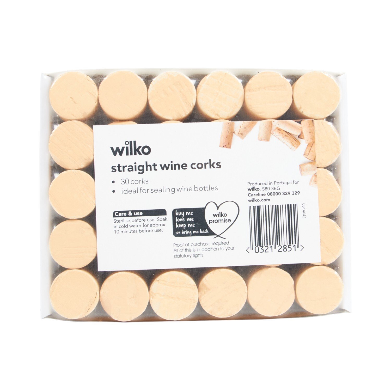 Wilko Pack of 30 Straight Wine Corks Natural Image 1