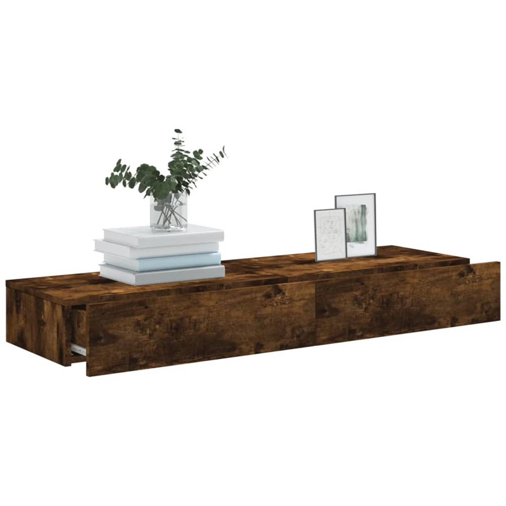 vidaXL Single Drawer Smoked Oak LED TV Cabinet Set of 2 Image 5