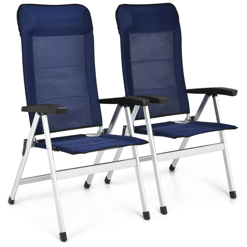 Costway Set of 2 Navy Blue Folding Lounge Chair with Raised Backrest Image 2