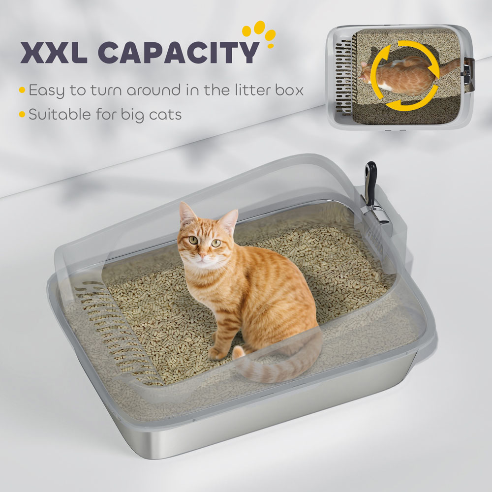 PawHut XXL Stainless Steel High Sides Cat Litter Box Image 5