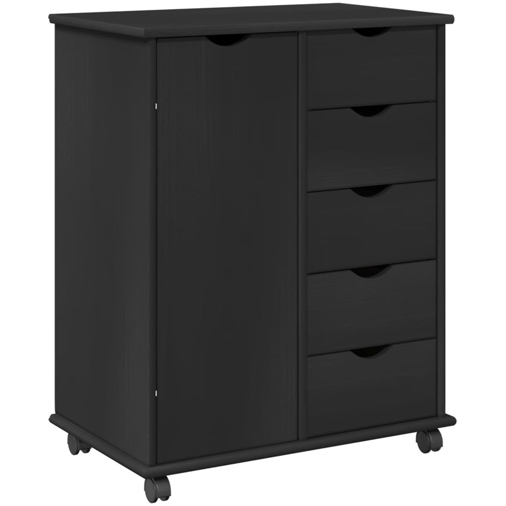 vidaXL Single Door 5 Drawer Black Rolling Storage Cabinet Image 2