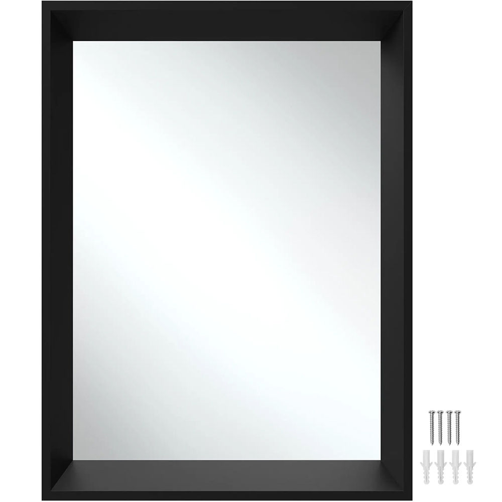 tectake Elina Black Rectangular Wall Mounted Mirror 70 x 50cm Image 1