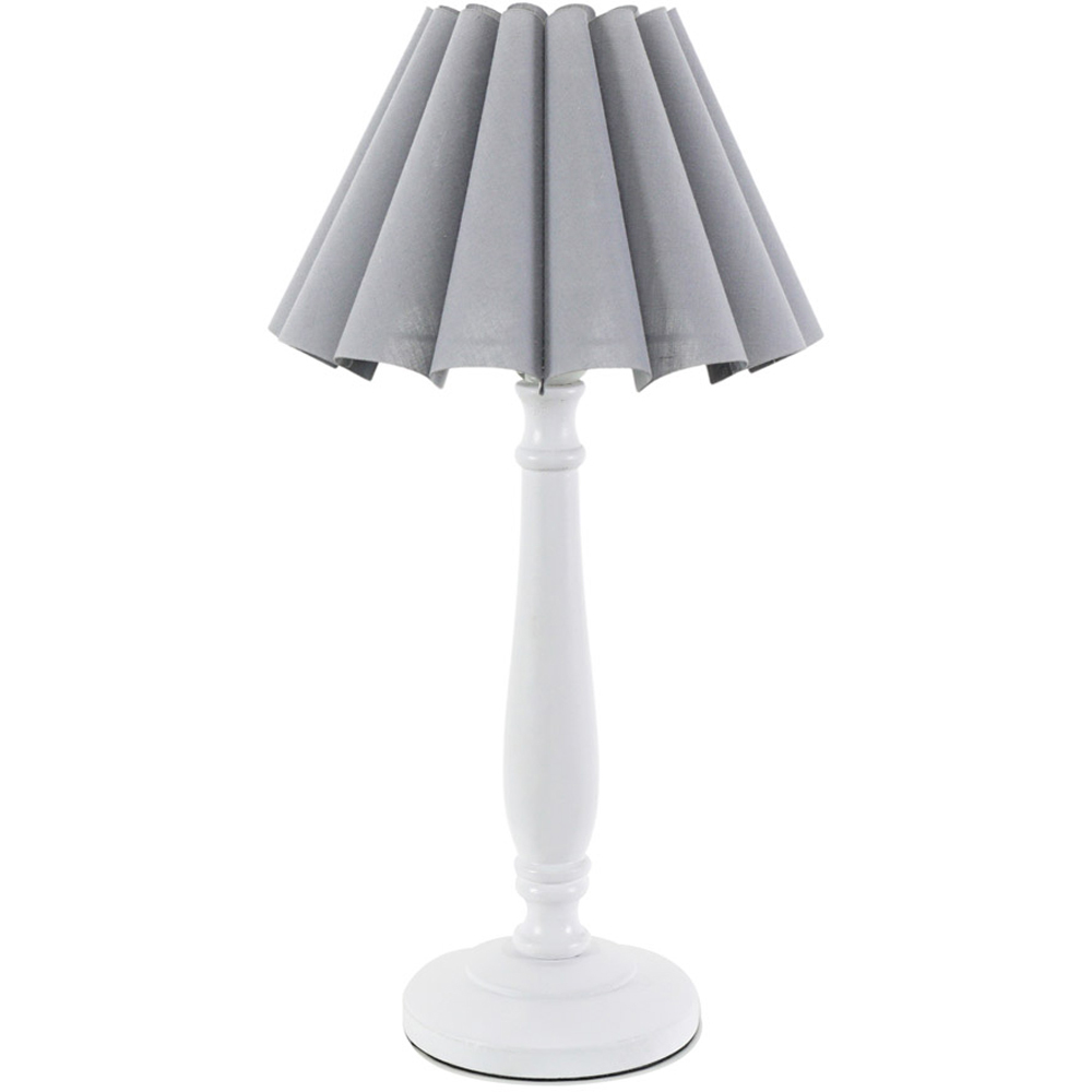 ValueLights Victoria Grey Scallop Shade White Wood Candlestick Stem LED Table Lamp Image 1